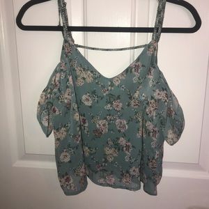 Off the shoulder green and pink floral top